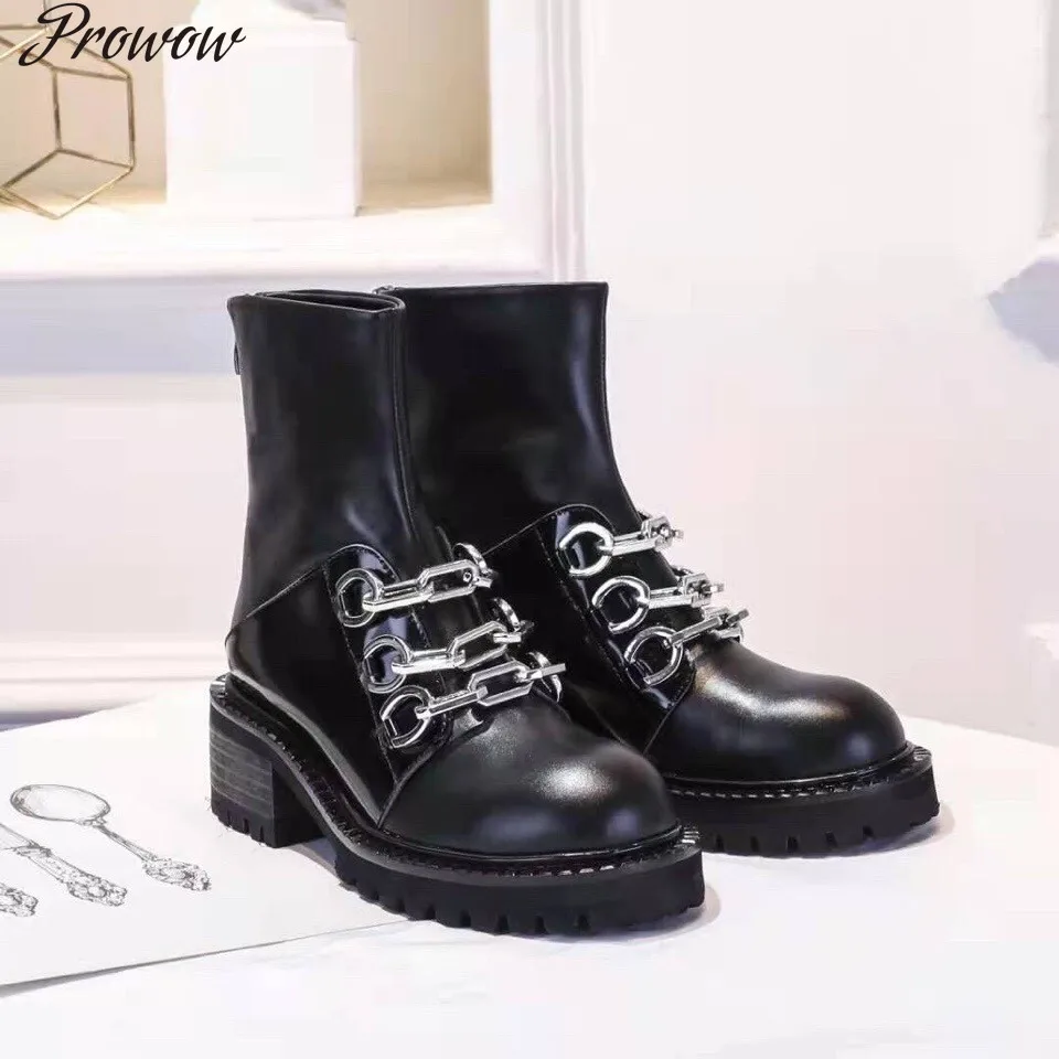 Prowow Shoes Women Autumn Genuine Leather Platform Martin Boots Metal Decoration Chain ZIP Designer Shoes Lace-Up Femininas
Prowow Shoes Women Autumn Genuine Leather Platform Martin Boots Metal Decoration Chain ZIP Designer Shoes Lace-Up Femininas
