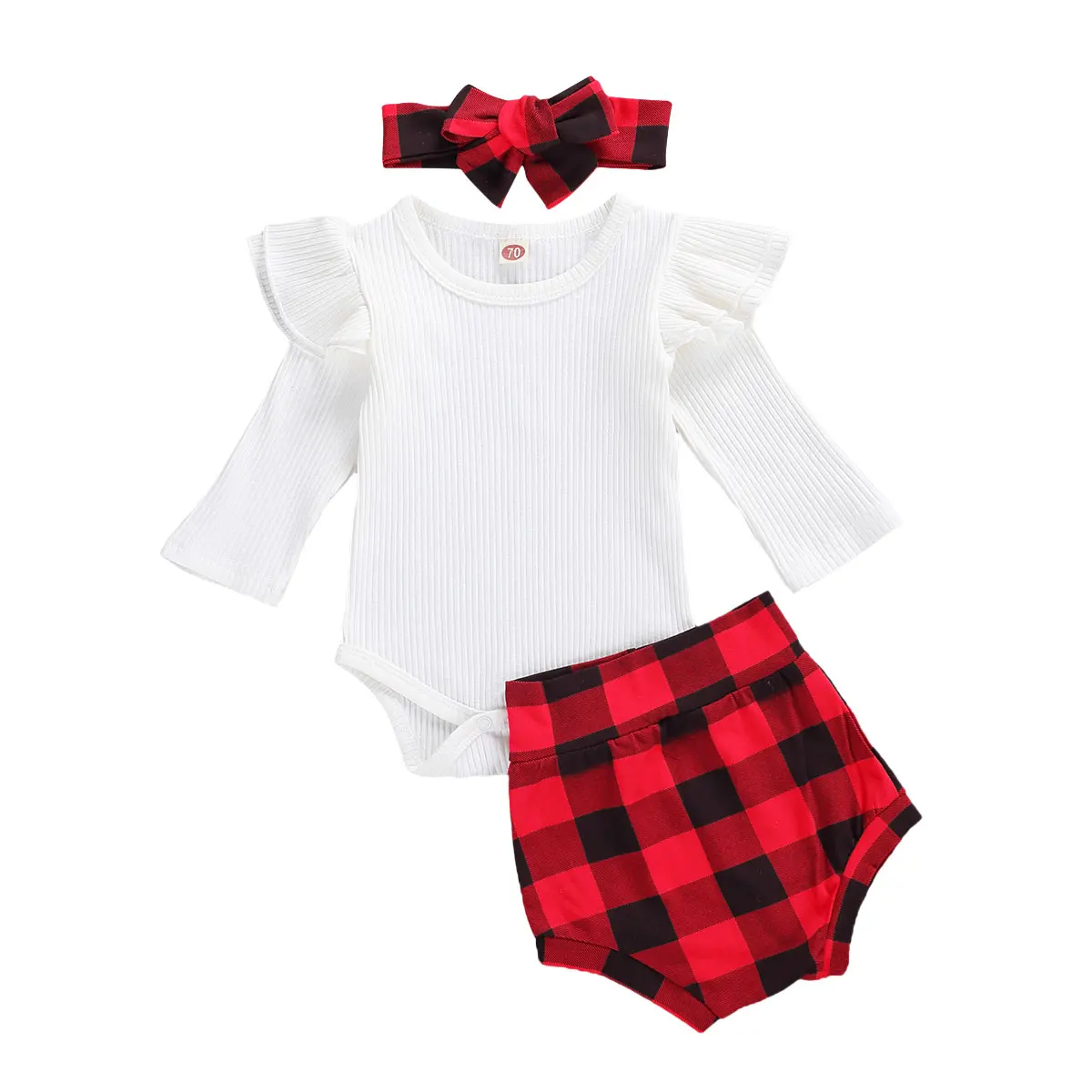 2020 Summer Newborn Baby Girls Clothing 3pcs Set Long Sleeve Round Collar Knitted Top + Plaid Shorts + Headband 0-18M Clothes
2020 Summer Newborn Baby Girls Clothing 3pcs Set Long Sleeve Round Collar Knitted Top + Plaid Shorts + Headband 0-18M Clothes