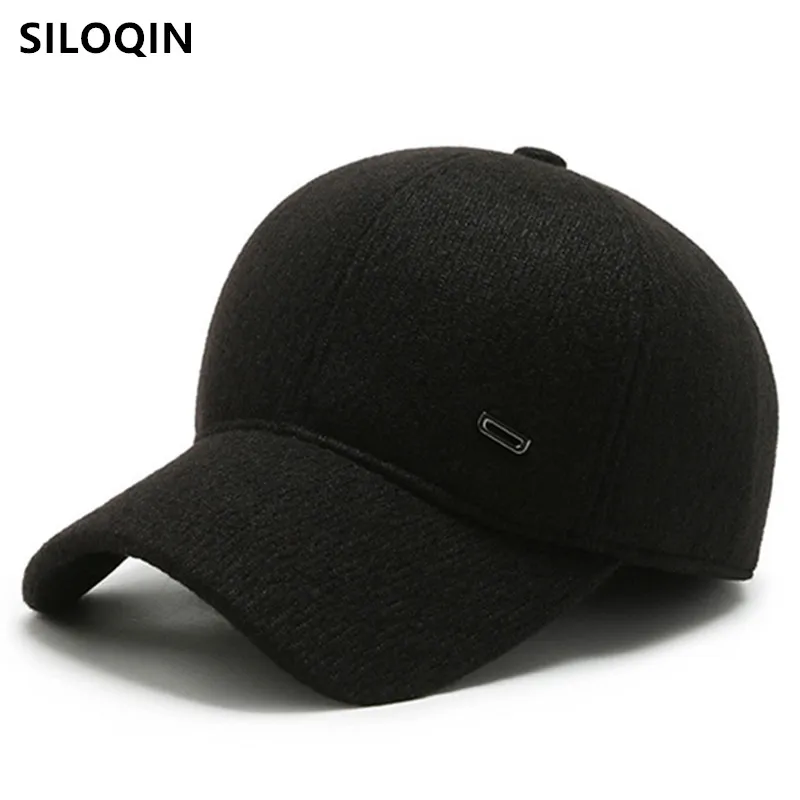 

SILOQIN Snapback Cap Winter Warm Baseball Caps For Men Thickened Thermal Earmuffs Hat Dad Cap Adjustable Size Men's Brands Hats