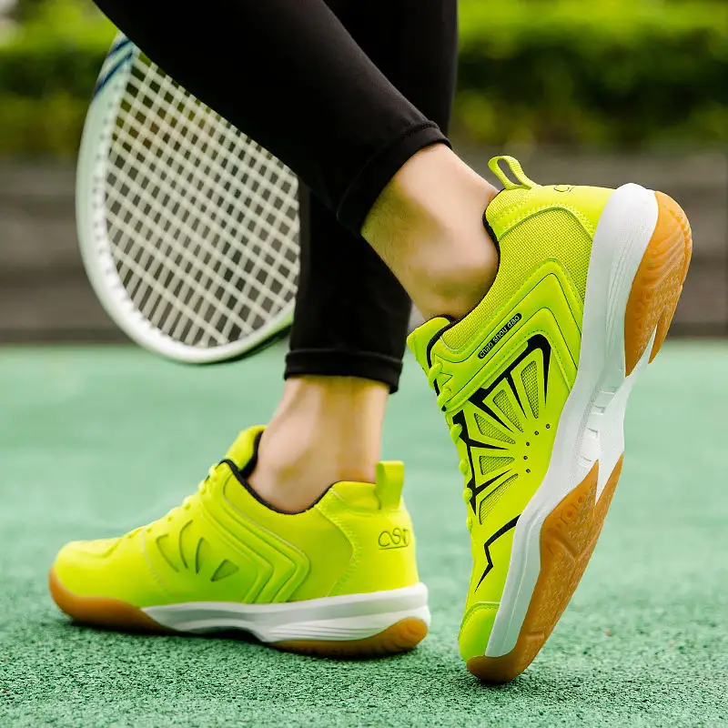 

Fluorescence Green Men's Shoes Badminton Microfiber Breathable Tennis Sneakers Man Anti-slippery Sport Shoes кроссовки бадминтон