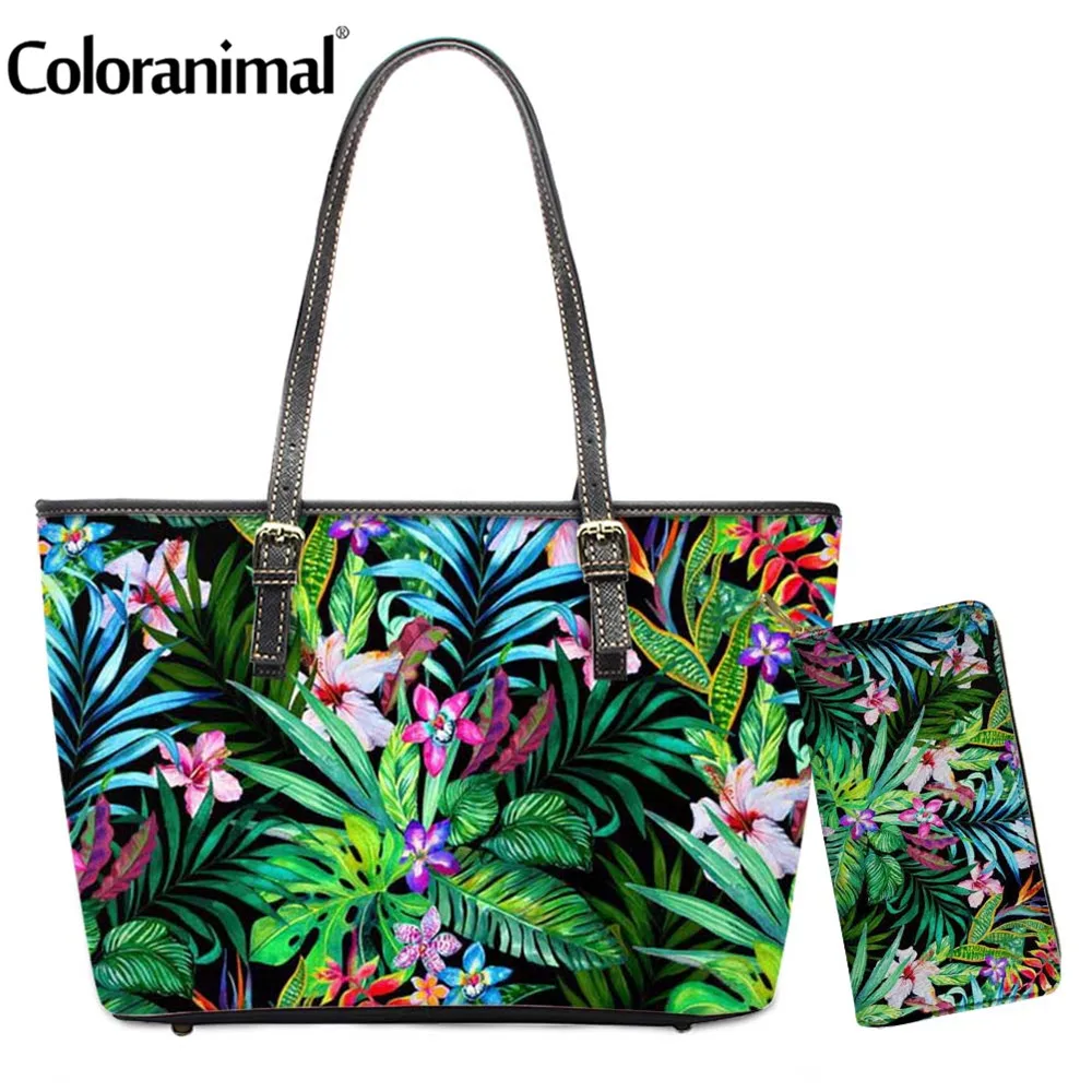 Coloranimal Women 2Pcs/Set Shoulder Bag With Wallet Tropical Plumeria in The Jungle Printed Crossbody Bag for Lady Tote Handbag 
Coloranimal Women 2Pcs/Set Shoulder Bag With Wallet Tropical Plumeria in The Jungle Printed Crossbody Bag for Lady Tote Handbag