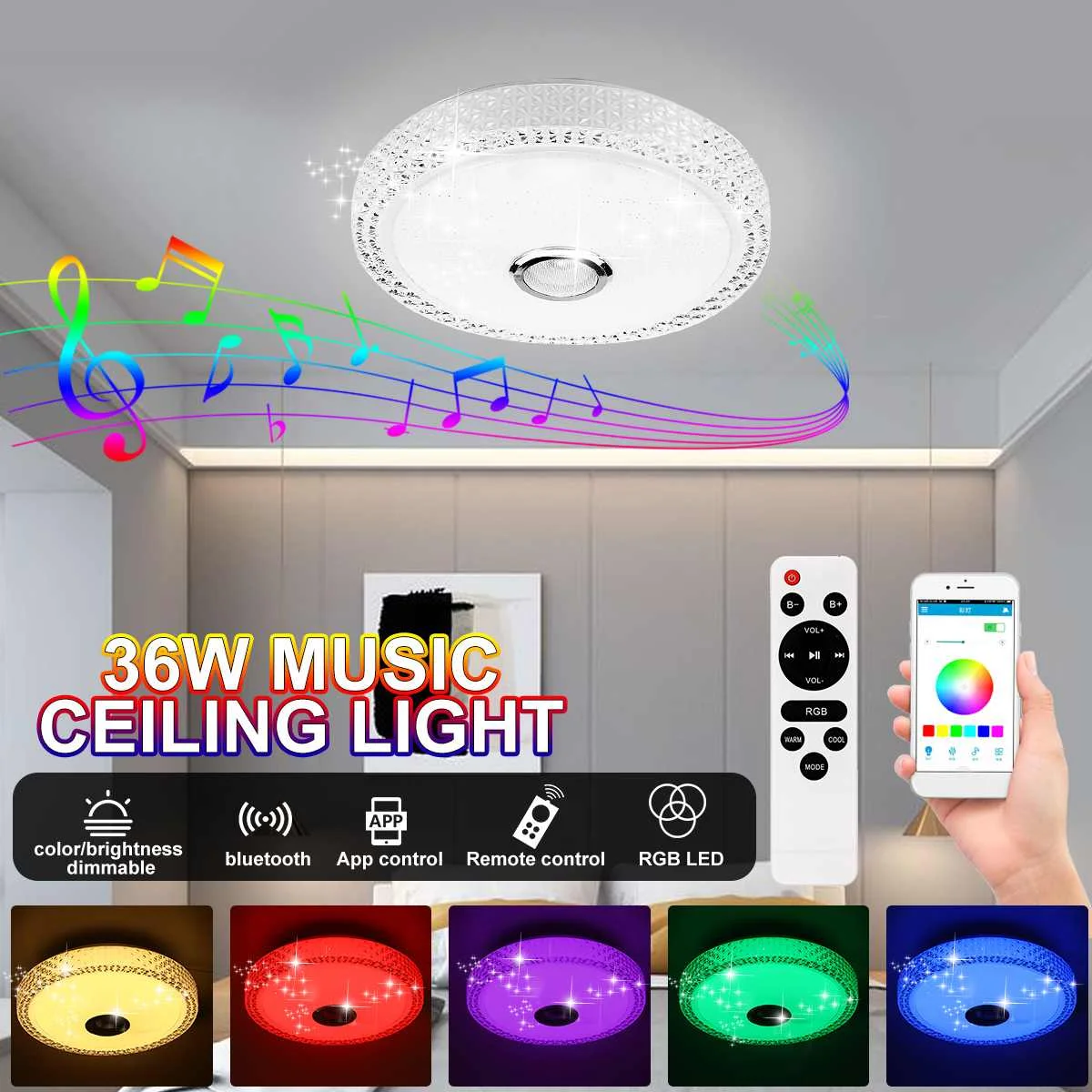 36W 16'' Smart WIFI LED Ceiling Light RGB bluetooth Music Speaker Dimmable Ceiling Lamp APP Remote Control Bedroom Lamps Decor
36W 16'' Smart WIFI LED Ceiling Light RGB bluetooth Music Speaker Dimmable Ceiling Lamp APP Remote Control Bedroom Lamps Decor