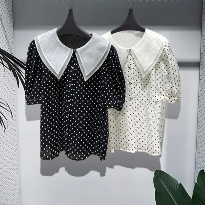 Sweet Peter Pan Collar Puff Short Sleeve Blouse Women Heart Print Button Up Shirt 2021 Summer New Korean Chic Blusas De Mujer
Sweet Peter Pan Collar Puff Short Sleeve Blouse Women Heart Print Button Up Shirt 2021 Summer New Korean Chic Blusas De Mujer