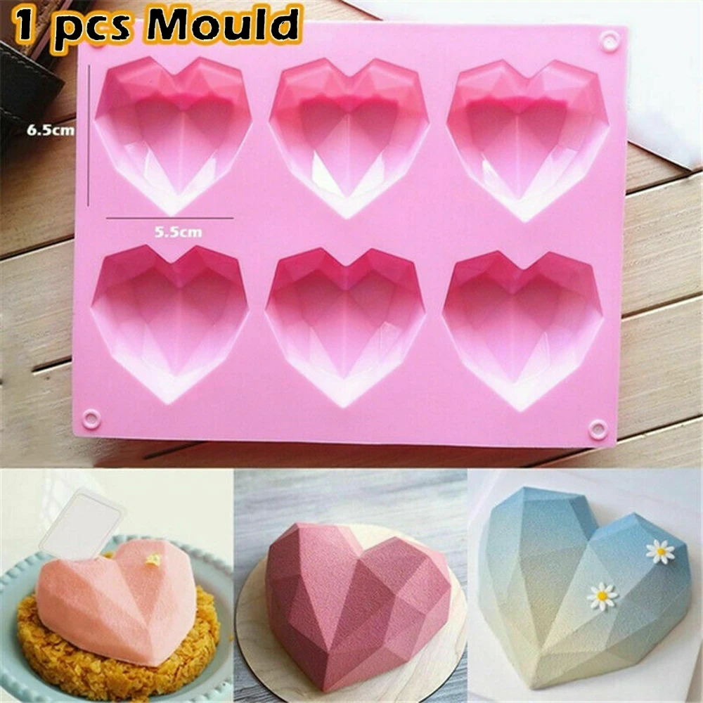 6 cavity Алмаз Любовь силиконовая форма для выпечки тортов 3D сердце Форма Fondant