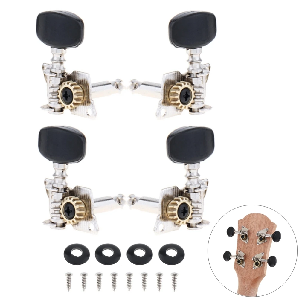 

4pcs Ukulele Black Tuning Pegs 2R+2L Steel Machine Heads Tuners for 21 / 23 / 26 Inch Ukuleles Accessories Adjusting Tone