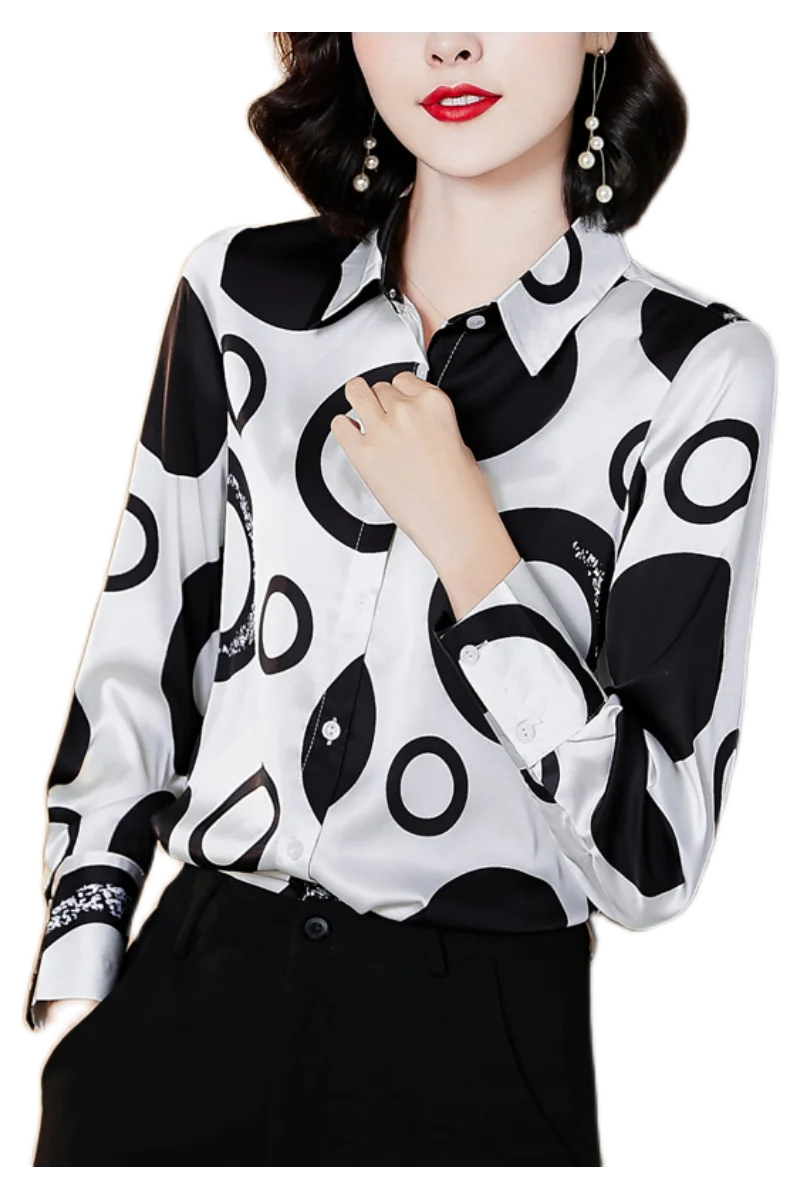 Houthion New Long-sleeved Blouse Comfortable Fashion Blusas Polo Collar Korean Polka Dot Wire Leisure Tops Summer 
Houthion New Long-sleeved Blouse Comfortable Fashion Blusas Polo Collar Korean Polka Dot Wire Leisure Tops Summer