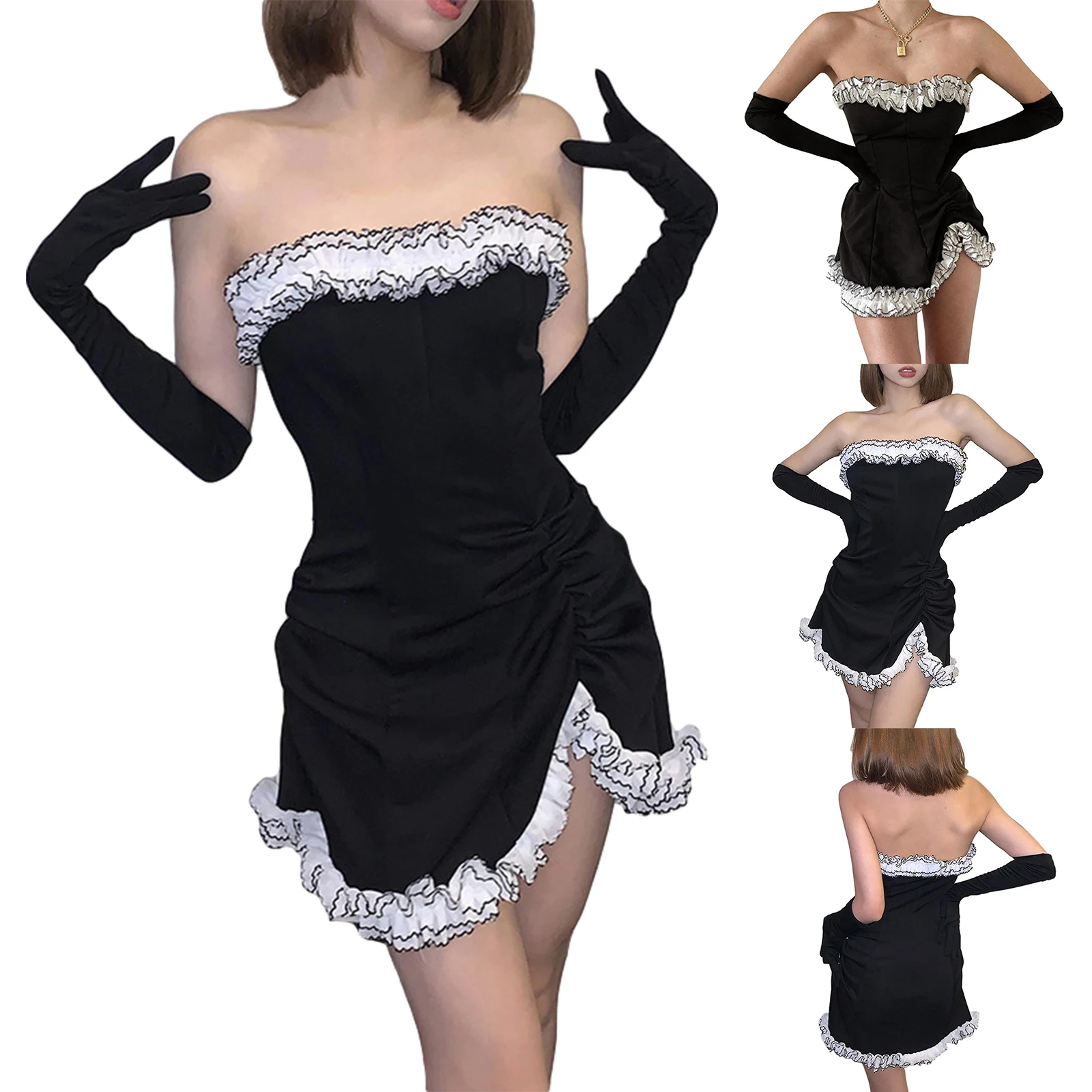 Новинка 2021, сексуальная женская юбка, черная юбка без рукавов с вырезом лодочкой и открытыми плечами с перчатками 
Новинка 2021, сексуальная женская юбка, черная юбка без рукавов с вырезом лодочкой и открытыми плечами с перчатками