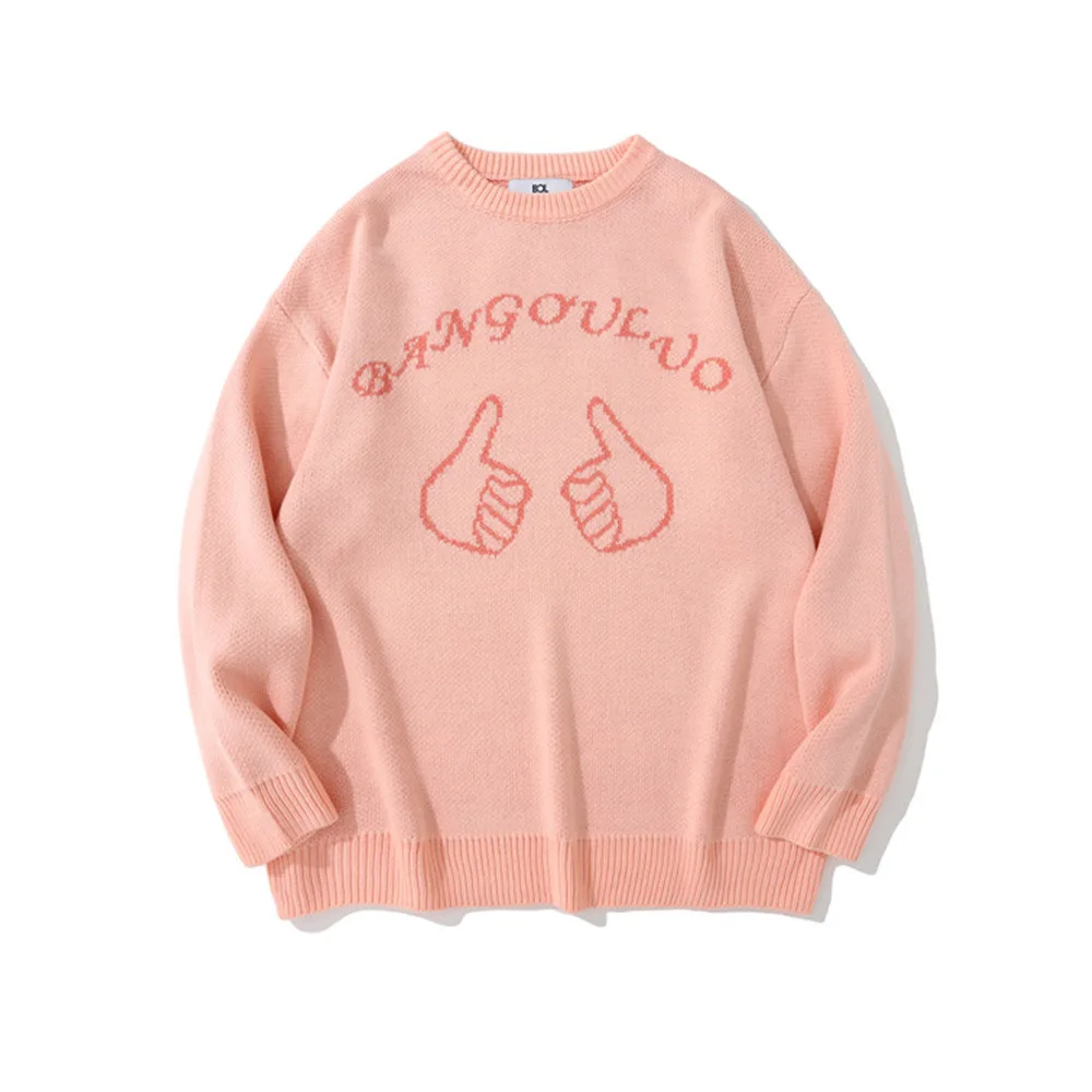 SEVEYFAN Men's Cartoon Gesture Jacquard Sweater Hip Hop Loose O Neck Cotton Pullover Knitwear for Couples 
SEVEYFAN Men's Cartoon Gesture Jacquard Sweater Hip Hop Loose O Neck Cotton Pullover Knitwear for Couples