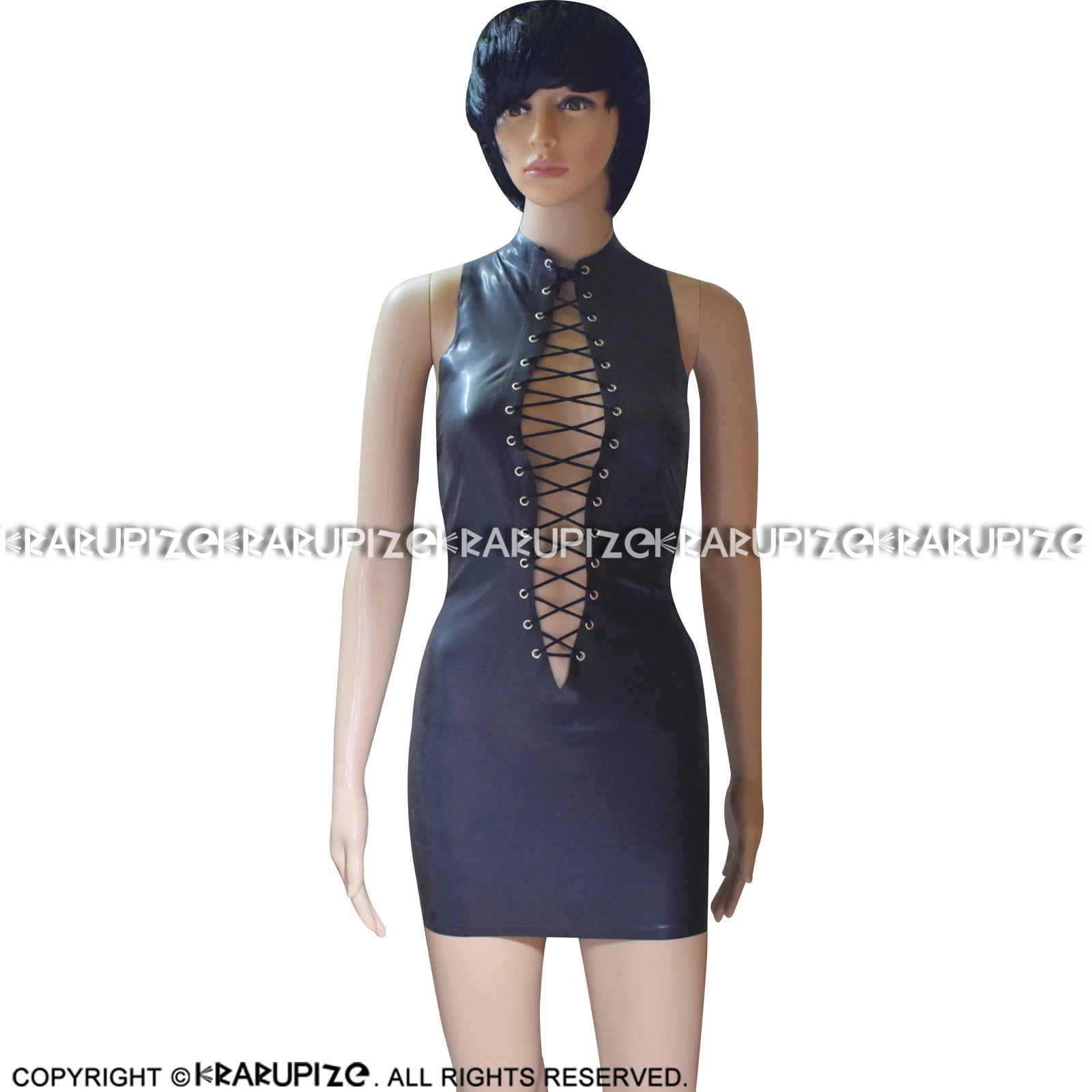 Black Sexy Sleeveless Latex Dress With Lacing At Front Rubber Bodycon Playsuit Plus Size LYQ-0197
Black Sexy Sleeveless Latex Dress With Lacing At Front Rubber Bodycon Playsuit Plus Size LYQ-0197