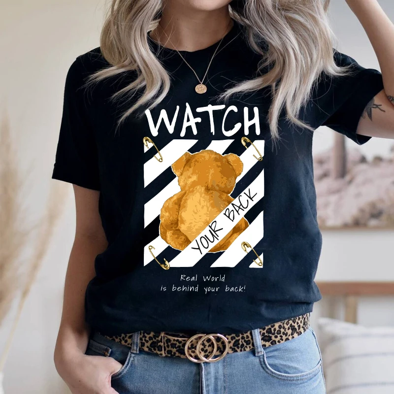 Women Graphic Watch Teddy Bear Printing Fashion 90s Cute Short Sleeve Lady Loose Clothes Tops Tees Print Female Tshirt T-Shirt S 
Women Graphic Watch Teddy Bear Printing Fashion 90s Cute Short Sleeve Lady Loose Clothes Tops Tees Print Female Tshirt T-Shirt S