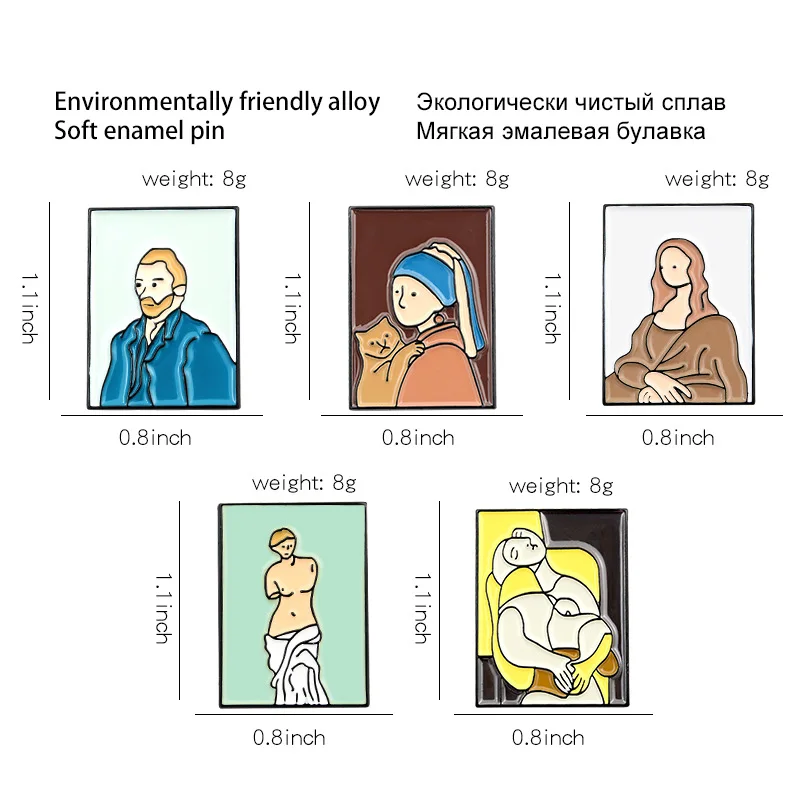 Hot-selling Cartoon Picasso Brooch Van Gogh Mona Lisa Pin Broken Arm Venus Art Badge Vermeer Woman Wearing a Turban Oil Painting
Hot-selling Cartoon Picasso Brooch Van Gogh Mona Lisa Pin Broken Arm Venus Art Badge Vermeer Woman Wearing a Turban Oil Painting