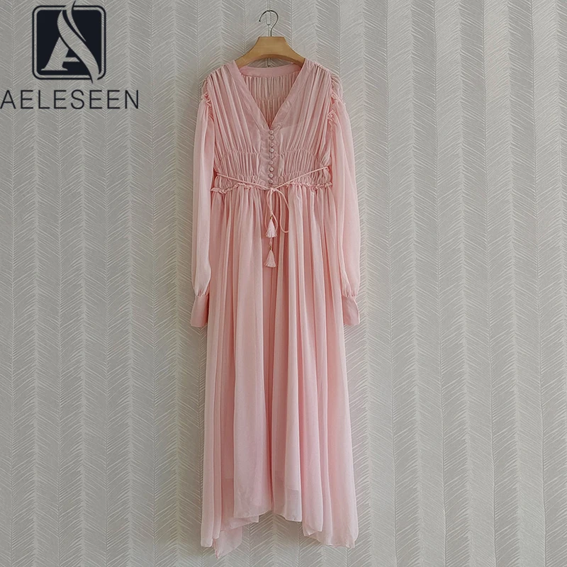 AELESEEN 2021 Autumn New Pink Dress Runway Fashion Full Sleeve V-Neck Waist Adjust Ruffles Elegant Long Party Dress
AELESEEN 2021 Autumn New Pink Dress Runway Fashion Full Sleeve V-Neck Waist Adjust Ruffles Elegant Long Party Dress