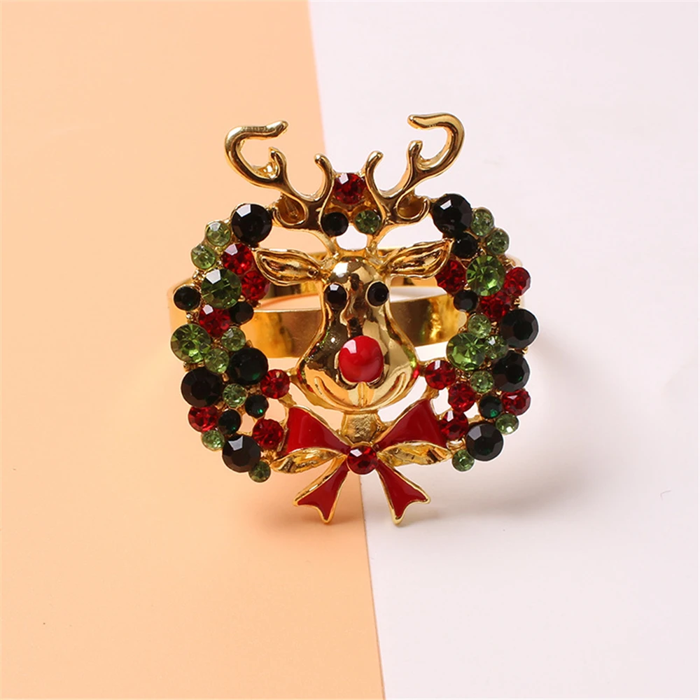 

12PCS/alloy Christmas color deer head garland napkin ring table top decoration for Christmas family holiday party cocktail party