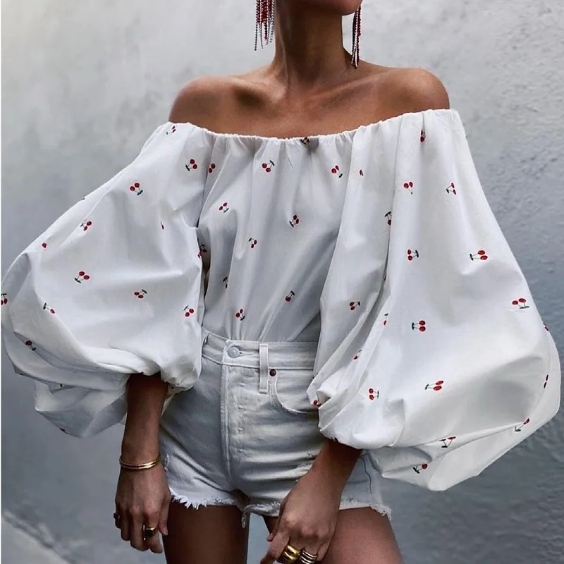 Summer Black Strawberry Printed Shirt Women Blouses White Shirt Off The Shoulder Causal Blouse Female Sexy Tops Evening Party
Summer Black Strawberry Printed Shirt Women Blouses White Shirt Off The Shoulder Causal Blouse Female Sexy Tops Evening Party