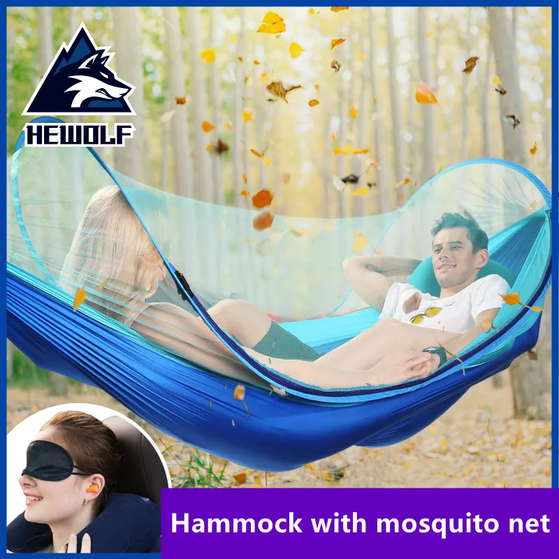 Hewolf Large Camping Hammock with Mosquito Net 2 Person Pop-up Parachute Lightweight Suspension Hammock Travel Swing Hammock
Hewolf Large Camping Hammock with Mosquito Net 2 Person Pop-up Parachute Lightweight Suspension Hammock Travel Swing Hammock