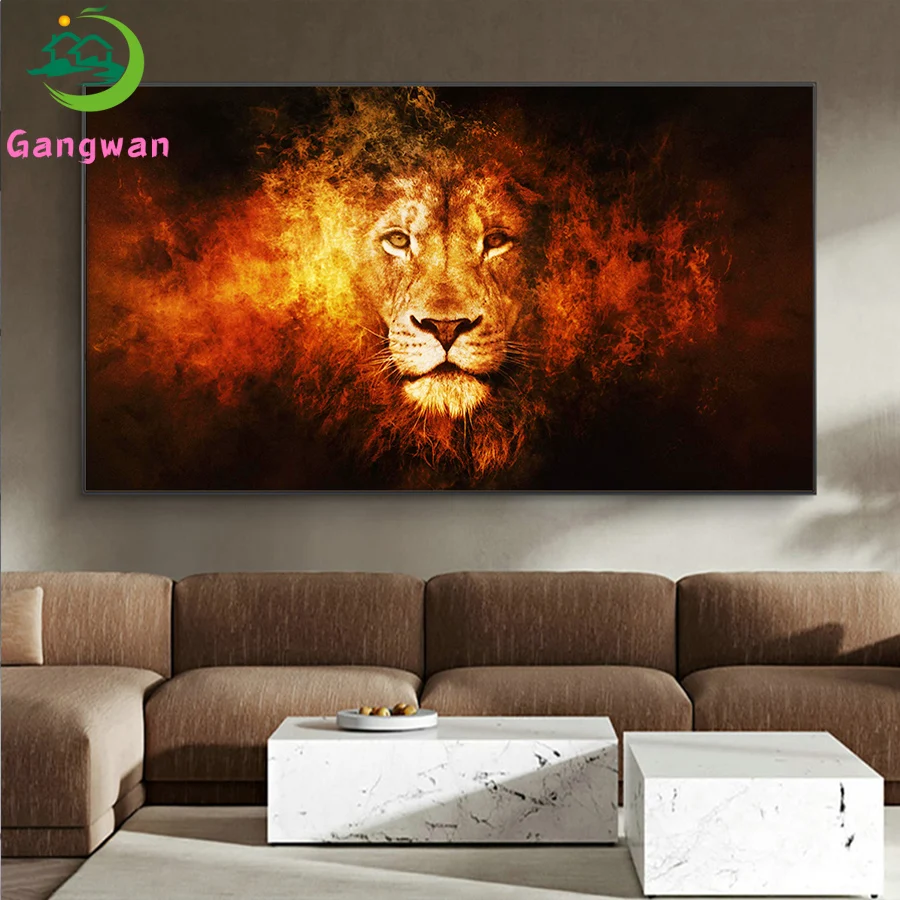 

Алмазная 5D картина, полноразмерная/круглая мозаика с изображением короля льва, вышивка крестиком с изображением огня, животного
