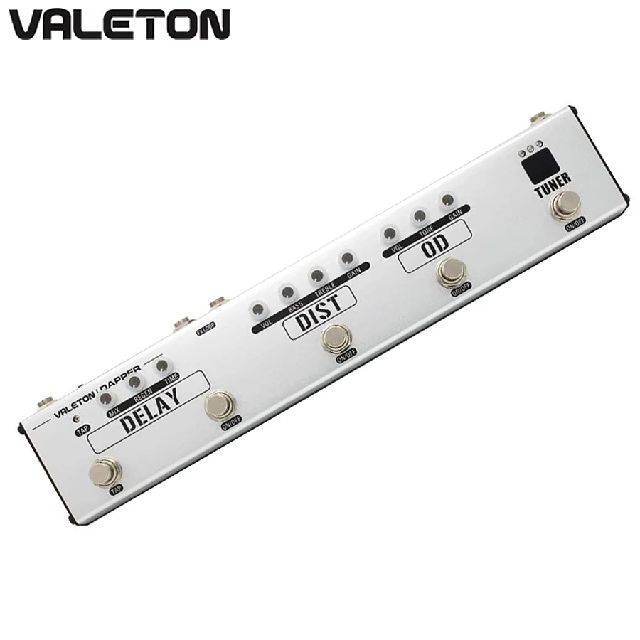 

Valeton Multi Effects Strip Pedal De Gutaria Dapper Series 4 in 1 with Tuner,Overdrive,Distortion,Delay Pedal Effect VES-1