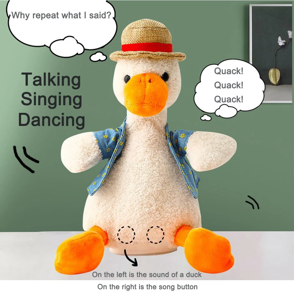 Говорящая утка, электрическая плюшевая игрушка, милая Поющая плюшевая утка, мягкая игрушка для детей, подарки, детские игрушки
Говорящая утка, электрическая плюшевая игрушка, милая Поющая плюшевая утка, мягкая игрушка для детей, подарки, детские игрушки