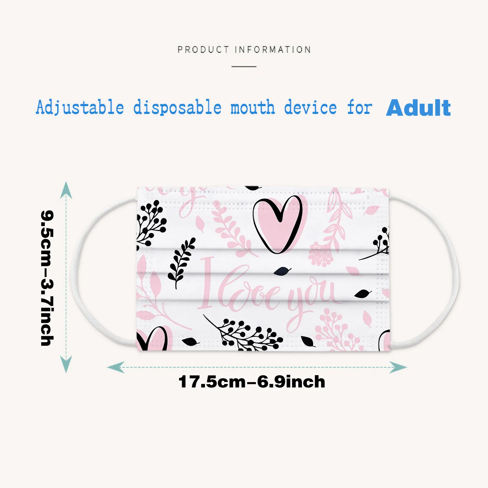 50PC Adults Valentine's Day Heart Pattern Printing Mouth Cover Mask Breathable Disposable Three-layer Non-woven Face Mask masque 
50PC Adults Valentine's Day Heart Pattern Printing Mouth Cover Mask Breathable Disposable Three-layer Non-woven Face Mask masque