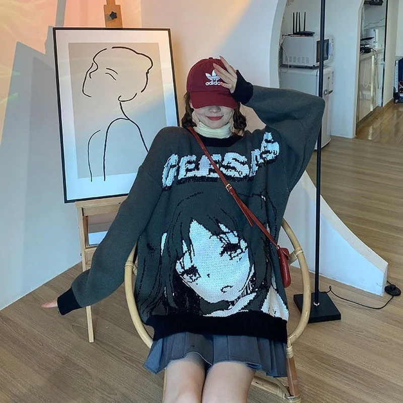 2021 Autumn and winter new sweater college style Y2K round neck cartoon jacquard loose sweater women's students BF wind knit top
2021 Autumn and winter new sweater college style Y2K round neck cartoon jacquard loose sweater women's students BF wind knit top