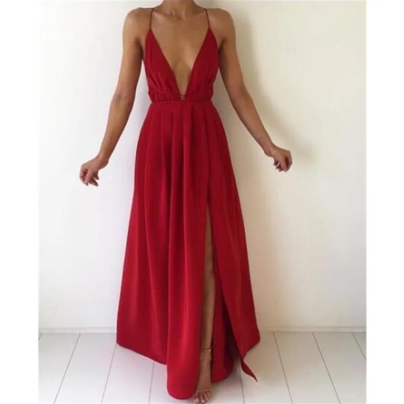 Summer Maxi Dress Women Solid Color Sexy Deep V-Neck Sleeveless Spaghetti Strap Backless High Split Long Sundress Vestidos en*
Summer Maxi Dress Women Solid Color Sexy Deep V-Neck Sleeveless Spaghetti Strap Backless High Split Long Sundress Vestidos en*