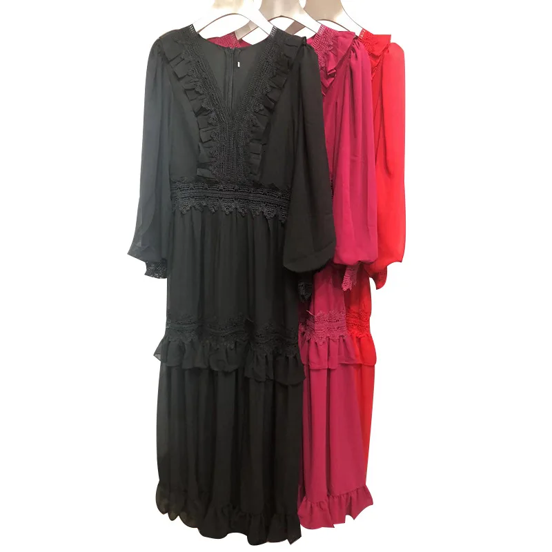 Summer Temperament Style New Fashion Solid Lace Hem Rose Red Swing Dress V-neck Irregular Ruffle Stitching Chiffon Slim Dress
Summer Temperament Style New Fashion Solid Lace Hem Rose Red Swing Dress V-neck Irregular Ruffle Stitching Chiffon Slim Dress