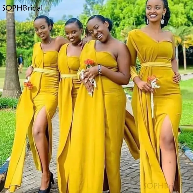 One Shoulder Bridesmaid Dresses 2021 Mermaid Long Sleeve Slit Fashion Gold Wedding Party Dress African Prom Gown
One Shoulder Bridesmaid Dresses 2021 Mermaid Long Sleeve Slit Fashion Gold Wedding Party Dress African Prom Gown