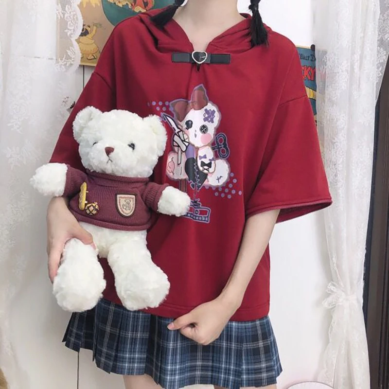 Japanese Lolita Style Summer Girls White Hooded Sweatshirt Cartoon Red Tops For Women Long Sleeve Loose Hoodie Zip Up Pullover
Japanese Lolita Style Summer Girls White Hooded Sweatshirt Cartoon Red Tops For Women Long Sleeve Loose Hoodie Zip Up Pullover