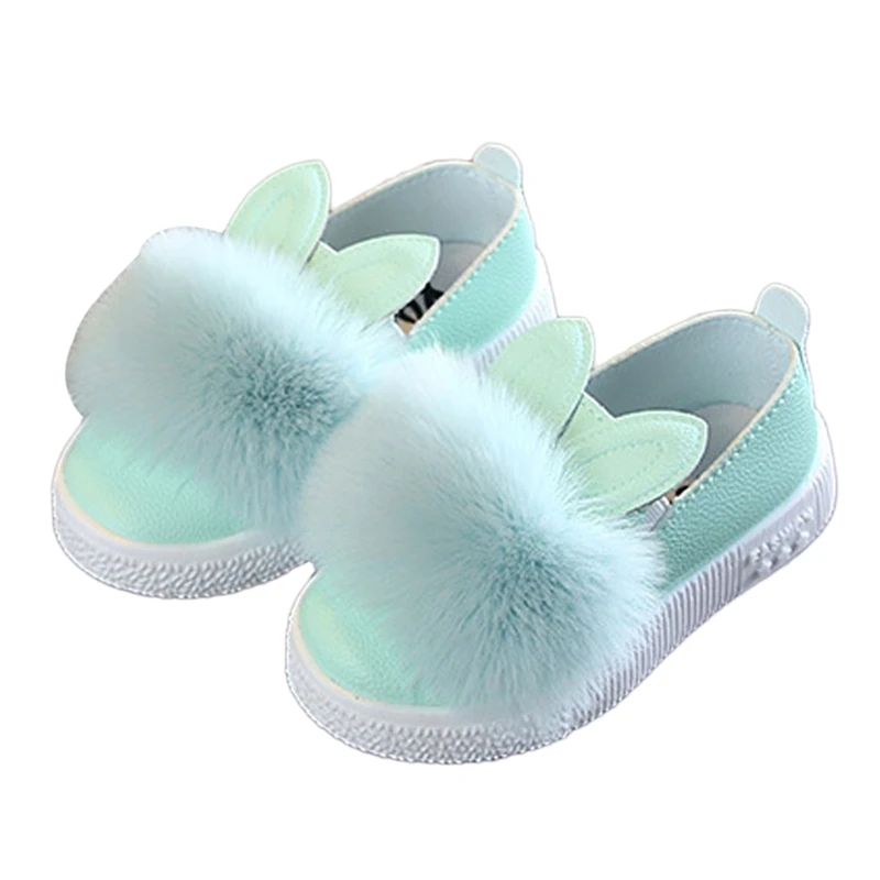 Toddler Baby Girl Rabbit Ear Pompom Single Shoes Faux Leather Solid Slip-On Soft