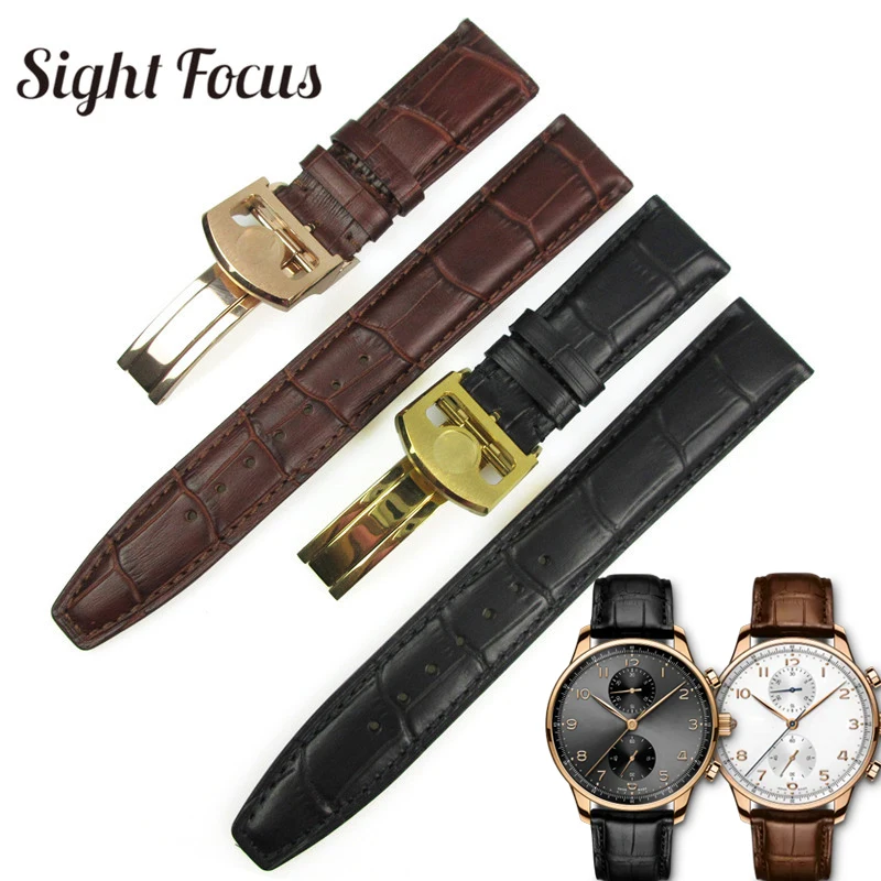 

20mm 22mm Calfskin Leather Watch Band for IWC Chronograph Seven Day Power Replacement Strap Black Brown Watch Bracelet Belt Men