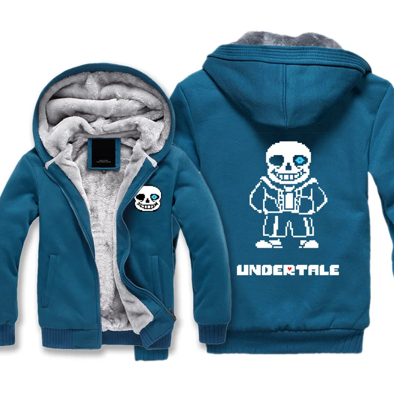 

Men's Thicken Hoodie undertale sans man cosplay Printed Zip Up Jacket Winter Sweatshirts Coat Long Sleeve Casual Hooded