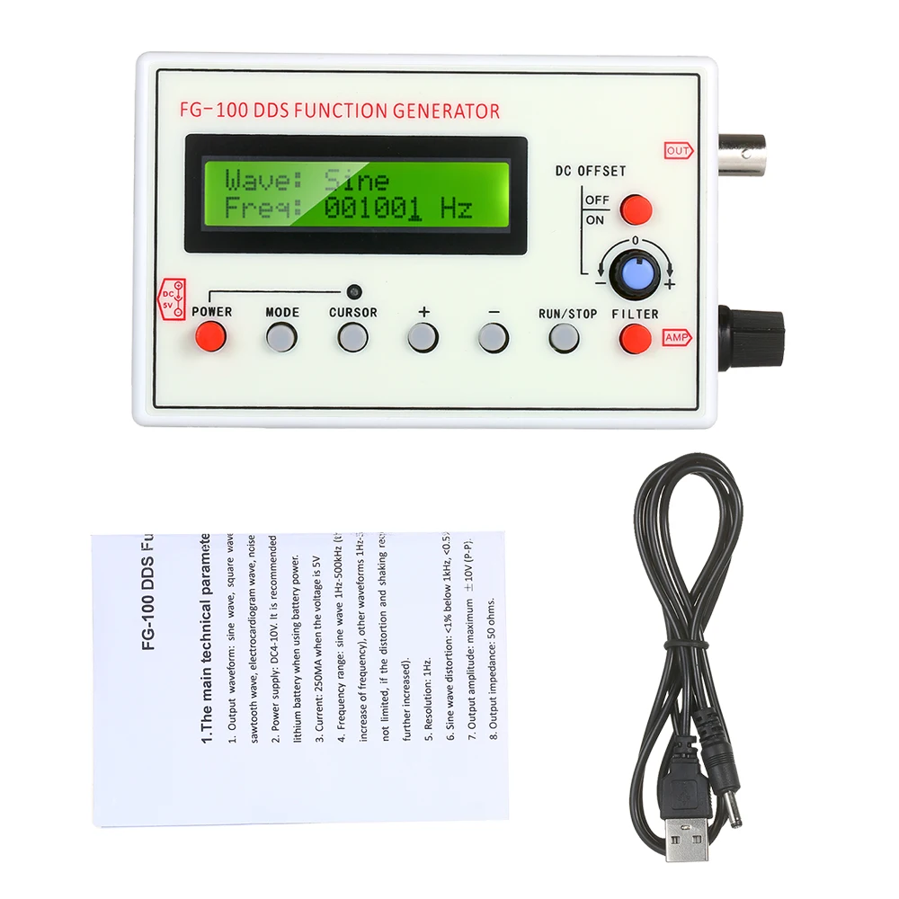 1HZ-500KHZ FG-100 DDS Functional Signal Generator Sine Triangle Square Sawtooth ECG Noise Output Source Module Frequency Counter
1HZ-500KHZ FG-100 DDS Functional Signal Generator Sine Triangle Square Sawtooth ECG Noise Output Source Module Frequency Counter