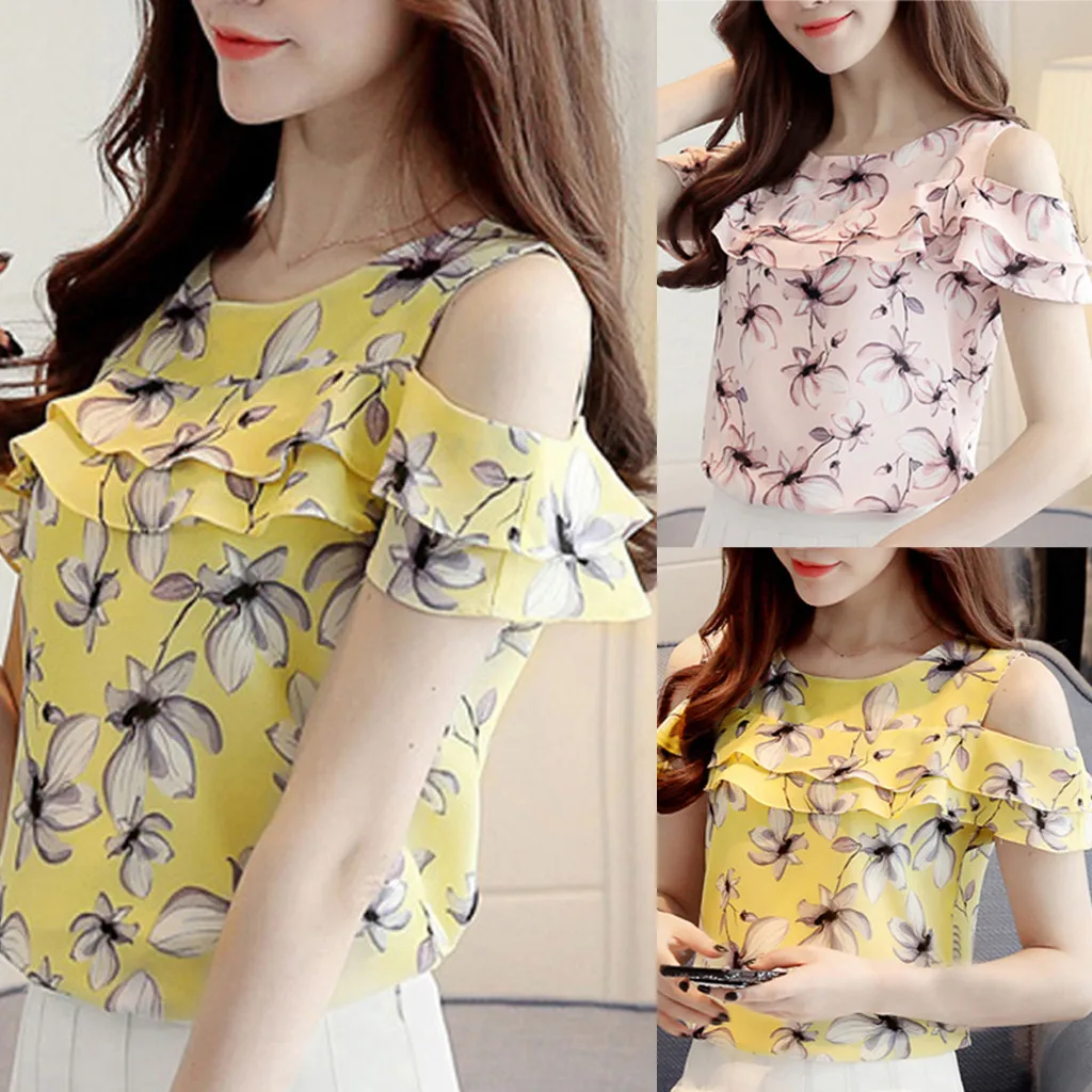 Summer Lady Print Off Shoulder Short Sleeve Chiffon Shirt Top Women's Off Shoulder Ruffle Casual Floral Print Shirt 40*
Summer Lady Print Off Shoulder Short Sleeve Chiffon Shirt Top Women's Off Shoulder Ruffle Casual Floral Print Shirt 40*