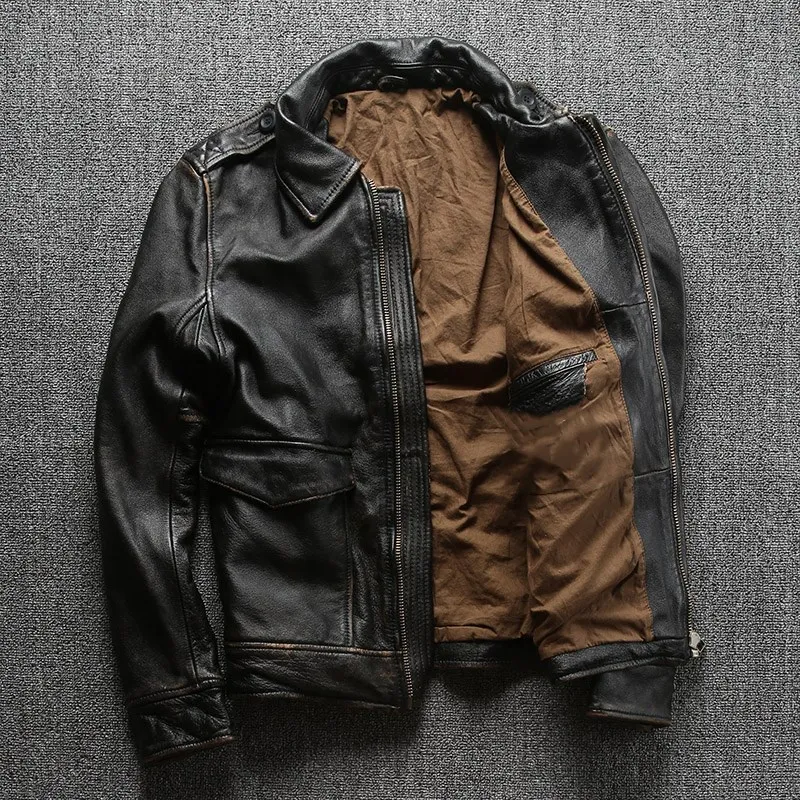 2021 Vintage Brown Men Military Style Pilot Leather Jacket Plus Size XXXXL Genuine Cowhide Autumn Slim Fit Aviation Coat
2021 Vintage Brown Men Military Style Pilot Leather Jacket Plus Size XXXXL Genuine Cowhide Autumn Slim Fit Aviation Coat