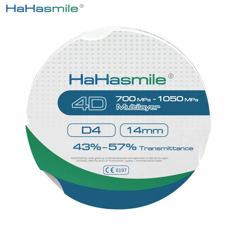 HaHasmile 4d-многослойный 95-D4 передние зубы стоматолог Восстанавливающий отбеливание зубов прозрачность твердость 1250Hv фиксированный Цирконий
HaHasmile 4d-многослойный 95-D4 передние зубы стоматолог Восстанавливающий отбеливание зубов прозрачность твердость 1250Hv фиксированный Цирконий