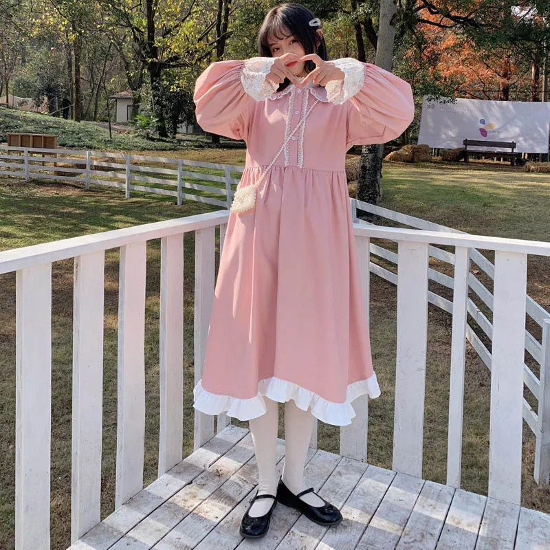 Japanese Mori Girl Lolita Autumn Women Lolita Dress Kawaii Peter Pan Collar Pink Ruffles Party Dress Flare Sleeve Lolita Dresses
Japanese Mori Girl Lolita Autumn Women Lolita Dress Kawaii Peter Pan Collar Pink Ruffles Party Dress Flare Sleeve Lolita Dresses