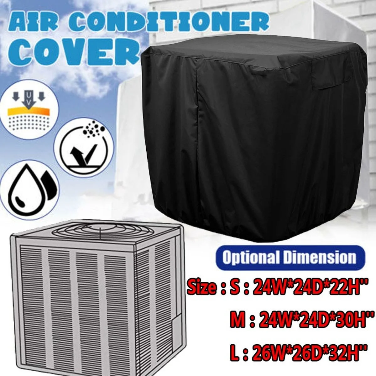 420D Outdoor Unit Air Conditioner Protective Cover Black Foldable Waterproof Dustproof Air Conditioner Protective Cover
420D Outdoor Unit Air Conditioner Protective Cover Black Foldable Waterproof Dustproof Air Conditioner Protective Cover