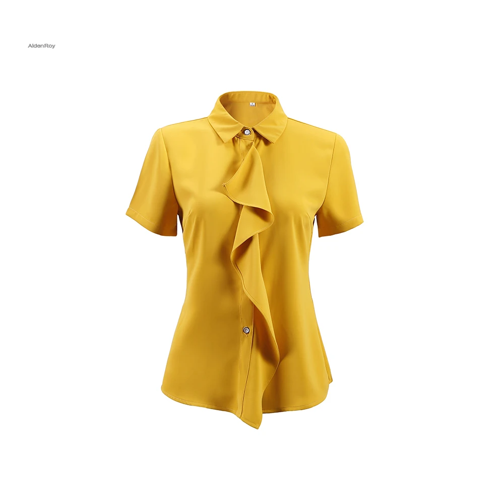 2021SS White Yellow Blouse Short Sleeve Ruffle-neck Single Row Button Up Women Tops and Blouses Solid Color Office Lady Shirt
2021SS White Yellow Blouse Short Sleeve Ruffle-neck Single Row Button Up Women Tops and Blouses Solid Color Office Lady Shirt