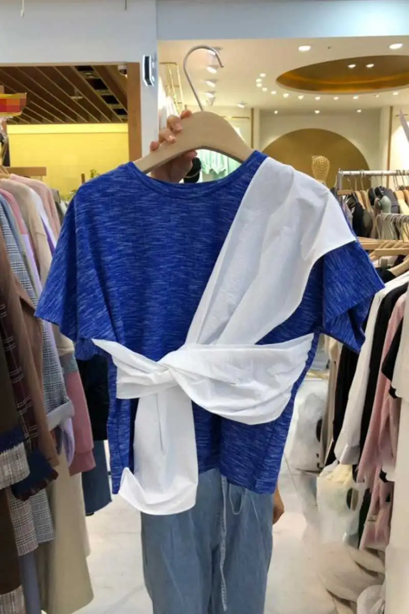 2021 Summer New Round Neck Spliced T-shirt Women's Loose Short Sleeve Top Fashion Female Cotton Casual White T Shirt 
2021 Summer New Round Neck Spliced T-shirt Women's Loose Short Sleeve Top Fashion Female Cotton Casual White T Shirt