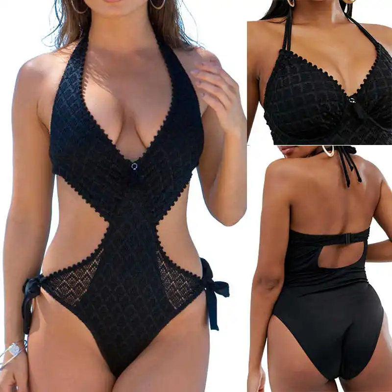 Sexy Splicing Mesh One Piece Swimsuit Women Halter Bandage Swimwear Cut Out Monokini Push Up Bikini Bodysuit Beach Bathing Suits
Sexy Splicing Mesh One Piece Swimsuit Women Halter Bandage Swimwear Cut Out Monokini Push Up Bikini Bodysuit Beach Bathing Suits