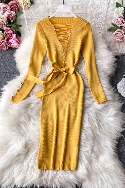 Women Dress 2020 Autumn Retro Stretch Waist Hugging Dresses Sexy Long-Sleeved Knitted Ladies Bodycon Vestidos De Mujer
Women Dress 2020 Autumn Retro Stretch Waist Hugging Dresses Sexy Long-Sleeved Knitted Ladies Bodycon Vestidos De Mujer