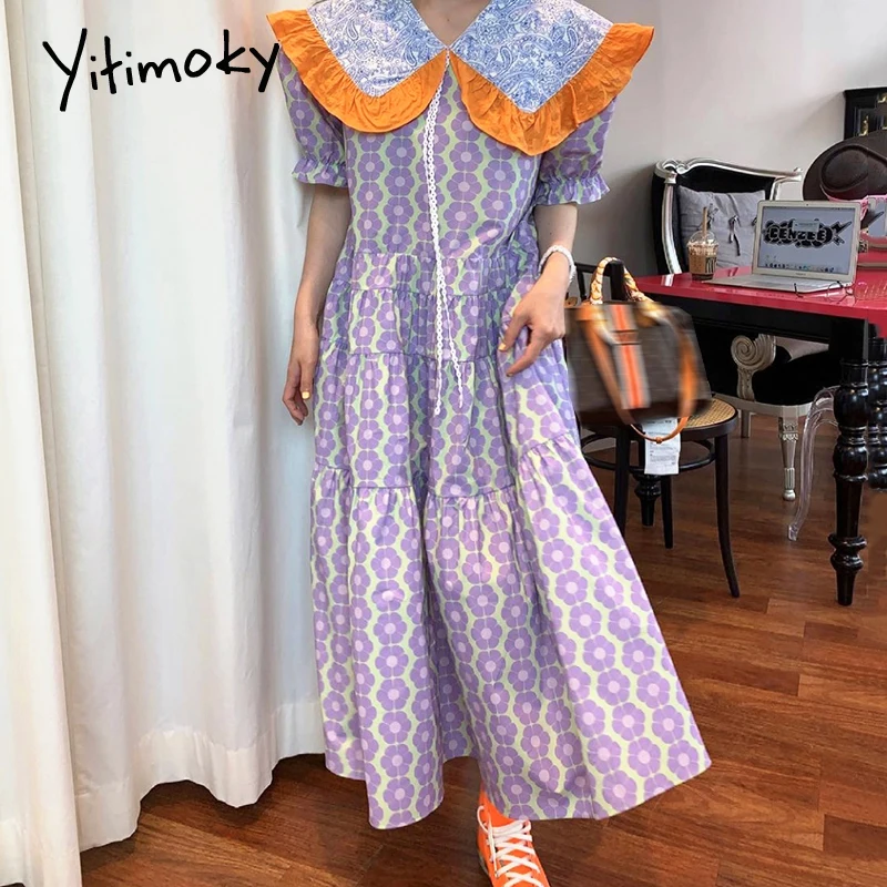 Yitimoky Vintage Women Dresses 2021 Summer Fashion Korean New Turn-down Collar Contrase Color Floral Puff Sleeve Loose Dress
Yitimoky Vintage Women Dresses 2021 Summer Fashion Korean New Turn-down Collar Contrase Color Floral Puff Sleeve Loose Dress