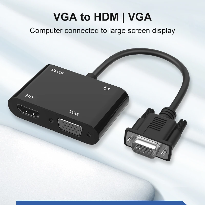 VGA to HDMI-Compatible Adapter VGA Splitter with 3.5mm Audio Converter Support Dual Display for PC Projector HDTV Multi-port VGA
VGA to HDMI-Compatible Adapter VGA Splitter with 3.5mm Audio Converter Support Dual Display for PC Projector HDTV Multi-port VGA