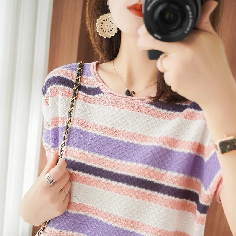 100% Cotton Short-Sleeved Summer New T-shirt Ladies O-Neck Multicolor Pullover Vest Loose Large Size Knitted Women
100% Cotton Short-Sleeved Summer New T-shirt Ladies O-Neck Multicolor Pullover Vest Loose Large Size Knitted Women