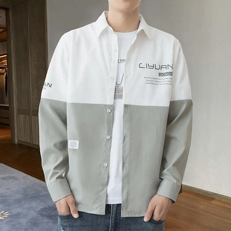 WFF Spring New Casual Men's Shirt Fashion Shirt Korean Version Lapel Long Sleeve Top Oversized Shirt Shirt Men Men Fashion