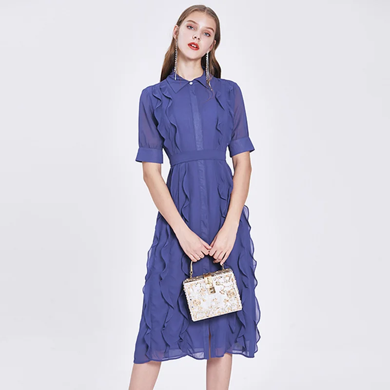 New Chiffon Dress Women Summer 2021 Elegant Fashion Ruffles Short Sleeve Shirt Collar Flowy Slim Long Dress
New Chiffon Dress Women Summer 2021 Elegant Fashion Ruffles Short Sleeve Shirt Collar Flowy Slim Long Dress