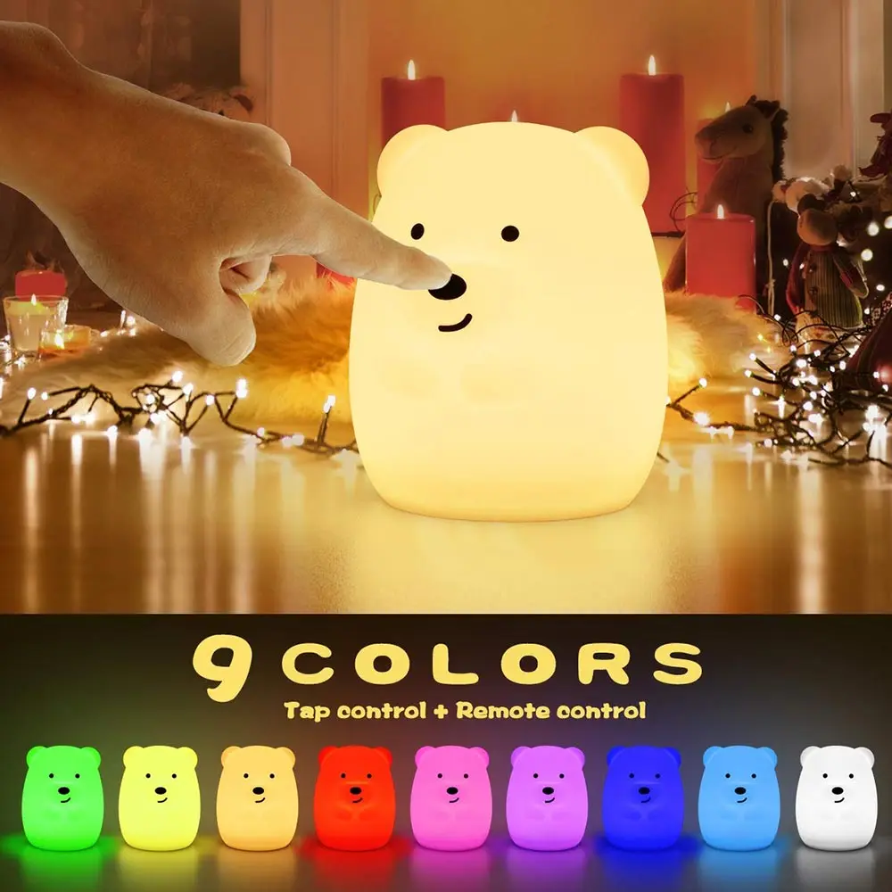 Bear LED Night Light Touch Sensor Remote Control 9 Colors Dimmable Timer USB Rechargeable Silicone Lamp For Children Baby Gift
Bear LED Night Light Touch Sensor Remote Control 9 Colors Dimmable Timer USB Rechargeable Silicone Lamp For Children Baby Gift