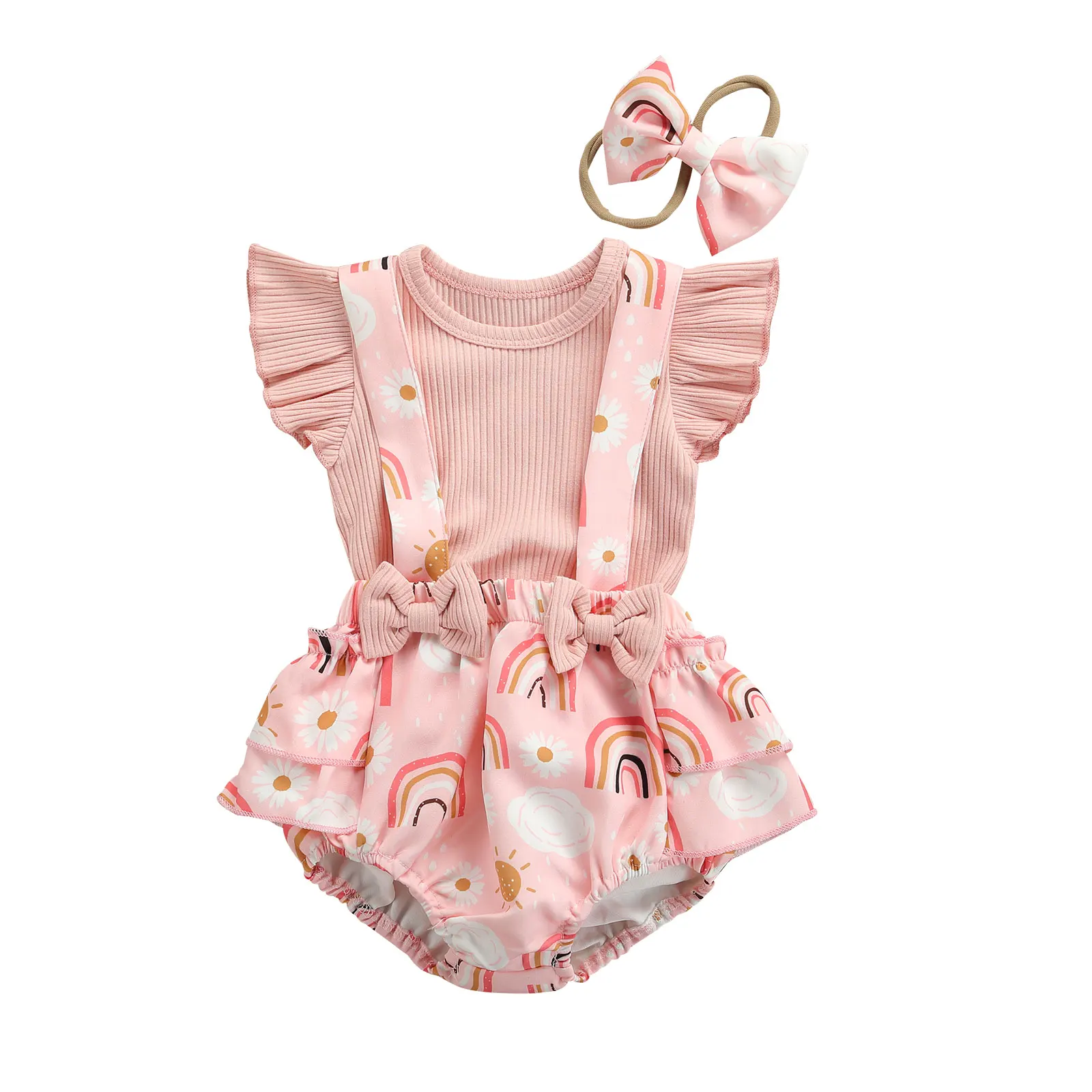 0-18M Cute Girls Clothes Sets Summer Newborn Infant Baby Fly Sleeve Pink T-Shirts Top Rainbow Bib Shorts Hair Rope 3pcs Outfits
0-18M Cute Girls Clothes Sets Summer Newborn Infant Baby Fly Sleeve Pink T-Shirts Top Rainbow Bib Shorts Hair Rope 3pcs Outfits