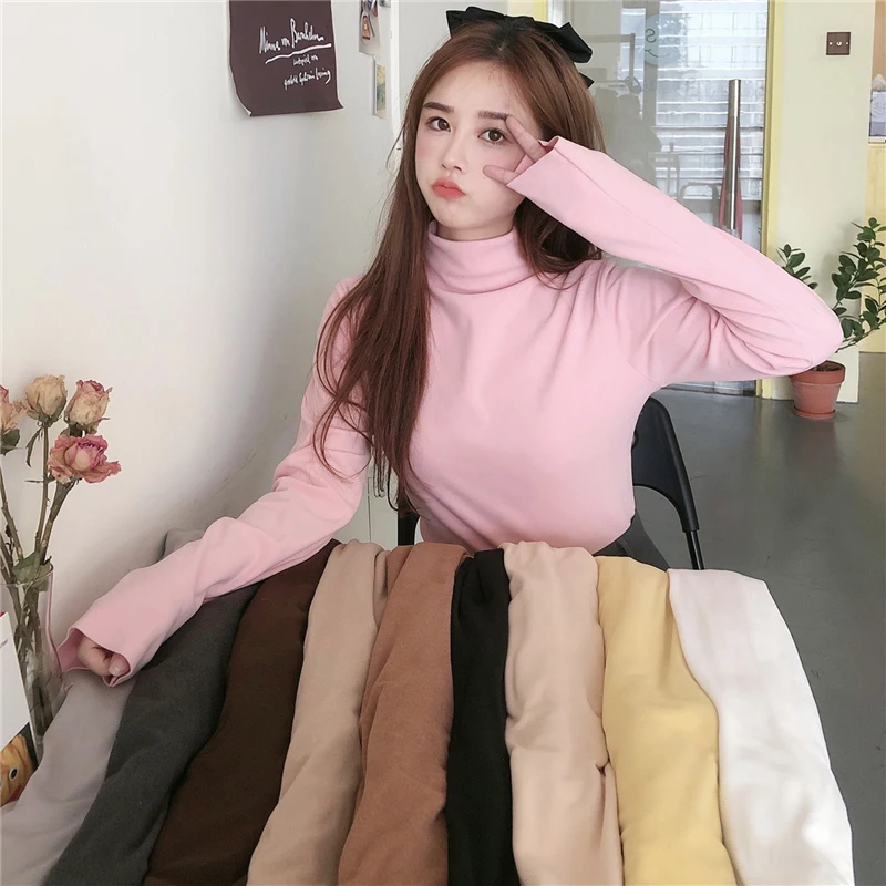 New Autumn Chic Turtleneck Slim T-shirts Women Korean High Street Solid Color Long Sleeve Female Fashion Basic Fleece Top Tees
New Autumn Chic Turtleneck Slim T-shirts Women Korean High Street Solid Color Long Sleeve Female Fashion Basic Fleece Top Tees