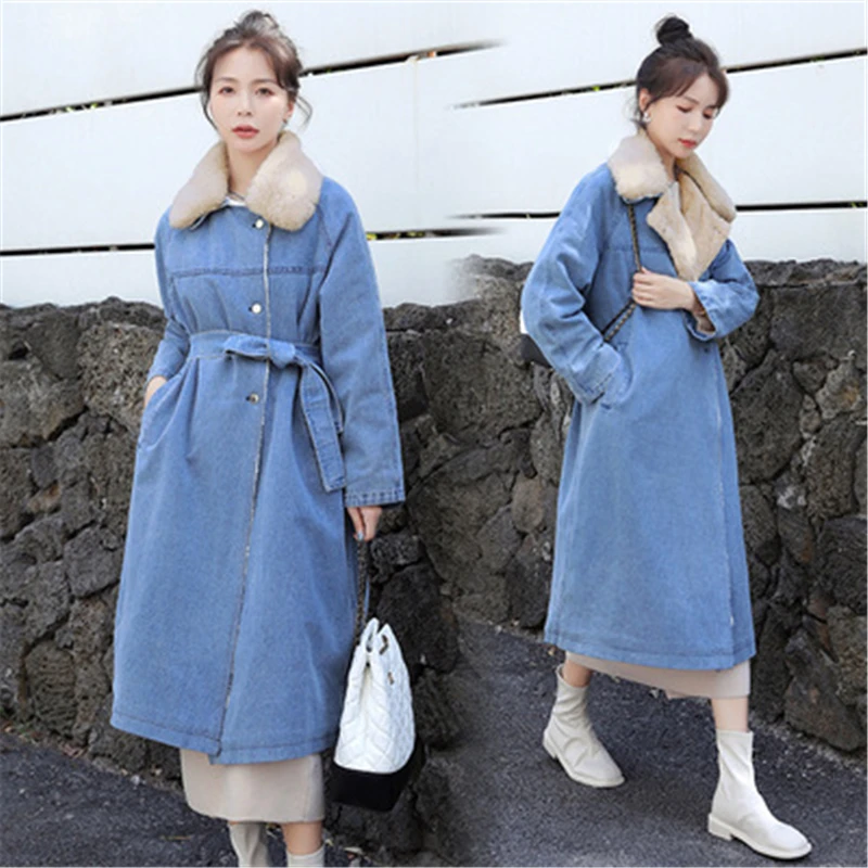 Winter Fashion New Mid-Length Lapel Long-Sleeved Loose Large Size Plus Velvet Thickened Warm Denim Cotton Jacket Female Trend 
Winter Fashion New Mid-Length Lapel Long-Sleeved Loose Large Size Plus Velvet Thickened Warm Denim Cotton Jacket Female Trend